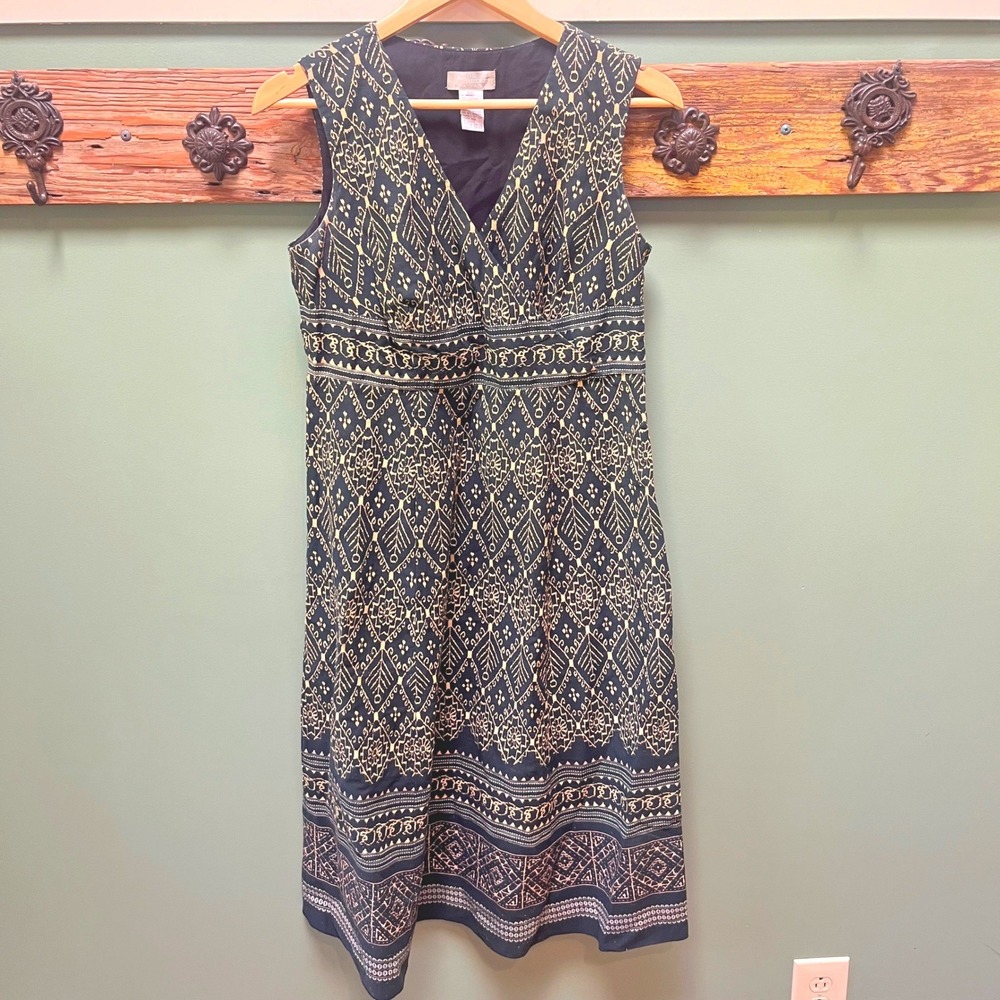 The Territory Ahead Womens Black Tan Geometric Cotton V-Neck Dress 8P Sleeveless
